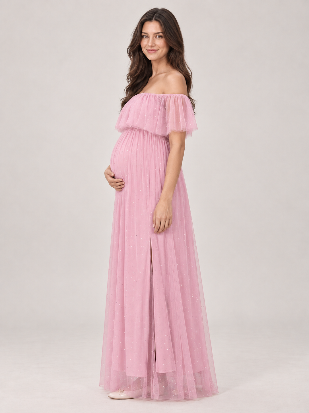 Odette Dusty Pink maternity dress — side view of the high waist over the bump