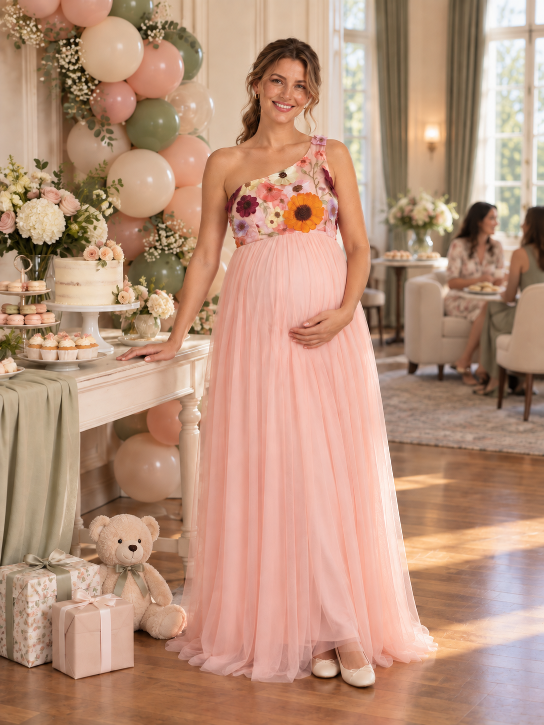 Florielle Pink maternity dress — maternity portrait