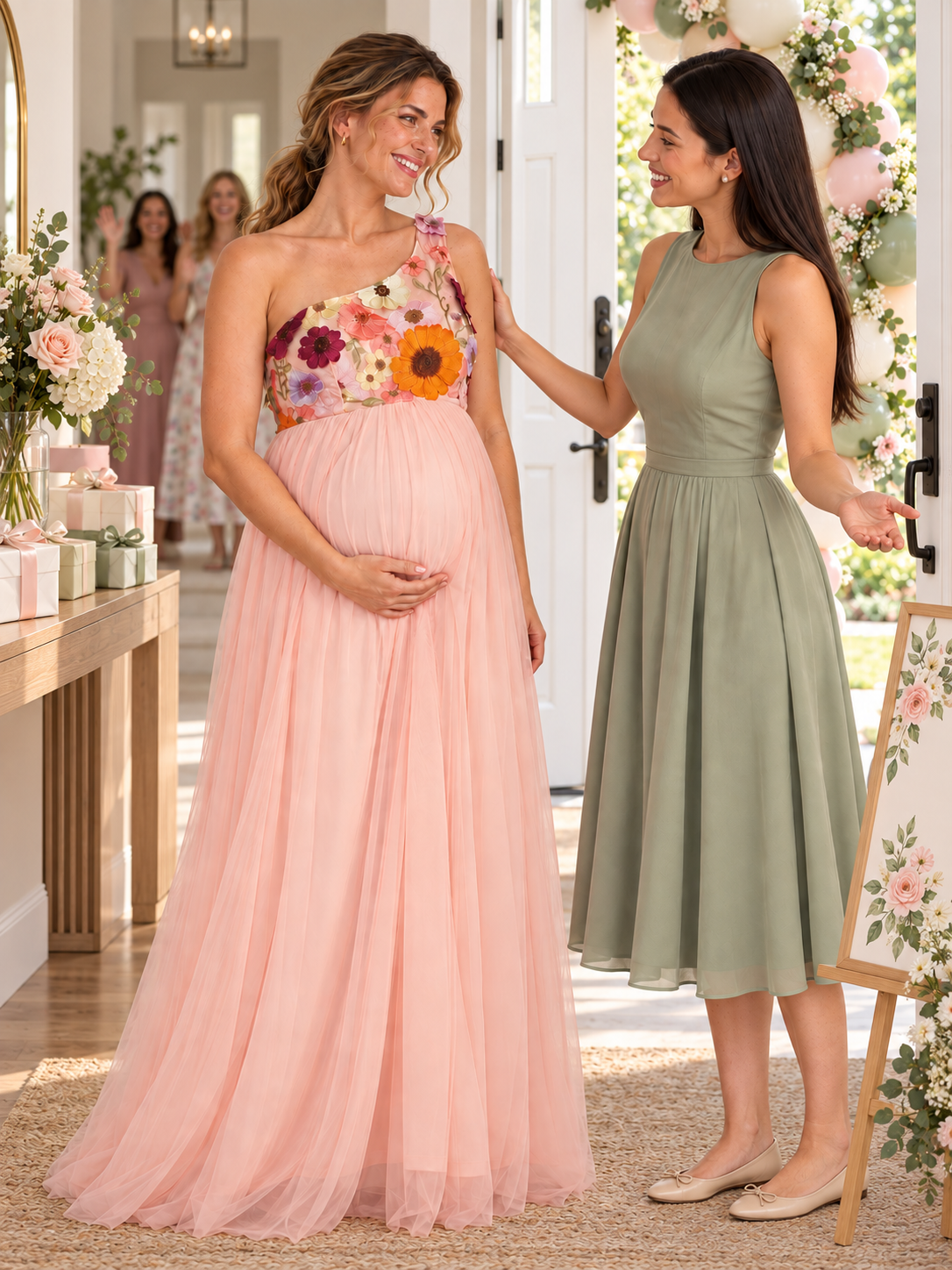 Florielle Pink maternity dress — celebration arrival