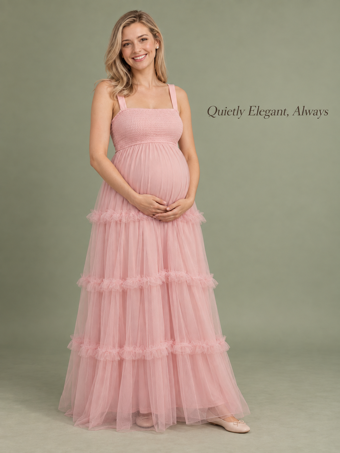 Lorelei Light Pink maternity dress — BabyShowerDress brand story with a full-length view