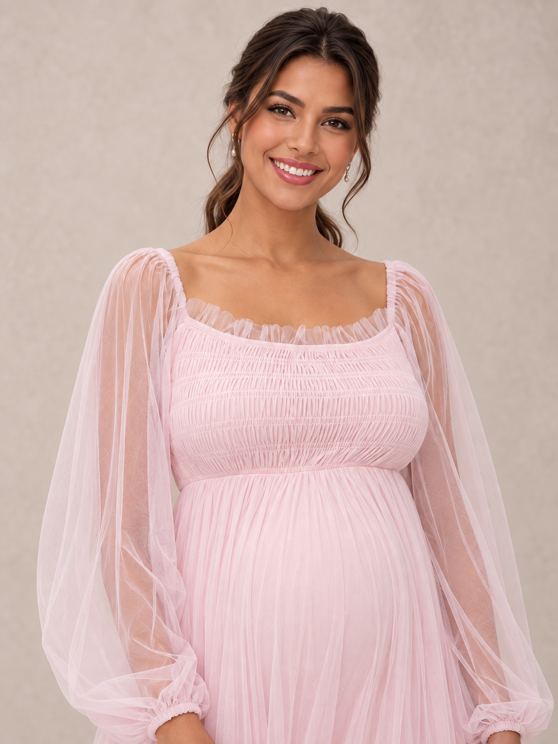 Rosaline Pink maternity dress, neckline and bodice detail