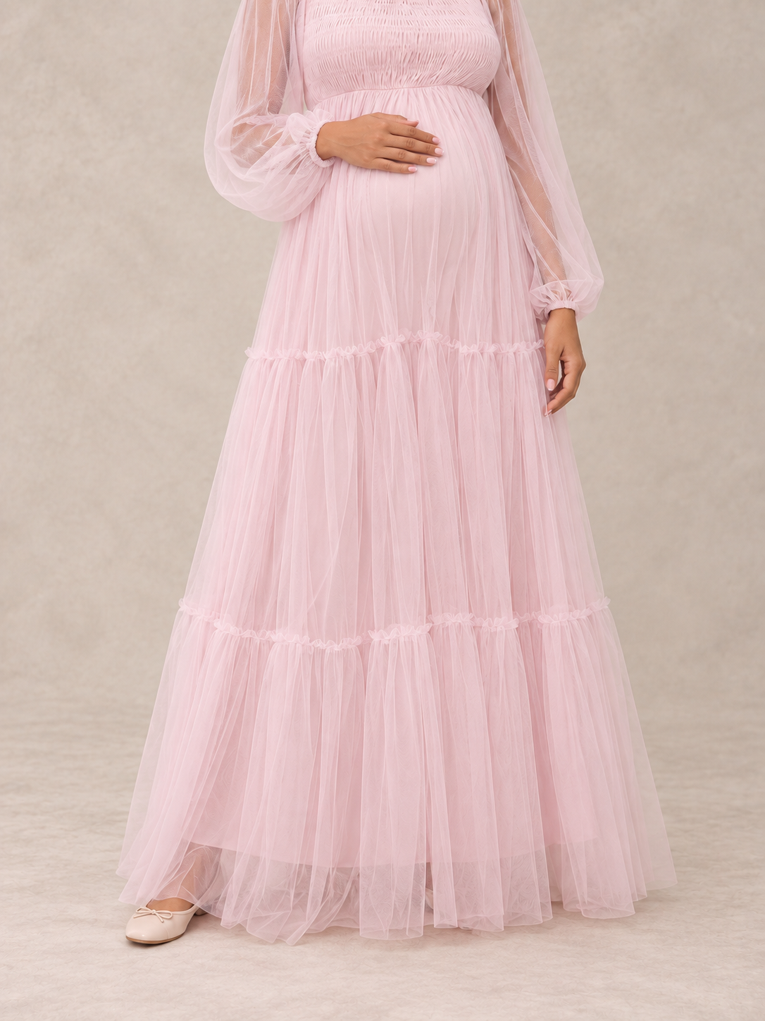 Rosaline Pink maternity dress — skirt and hem detail