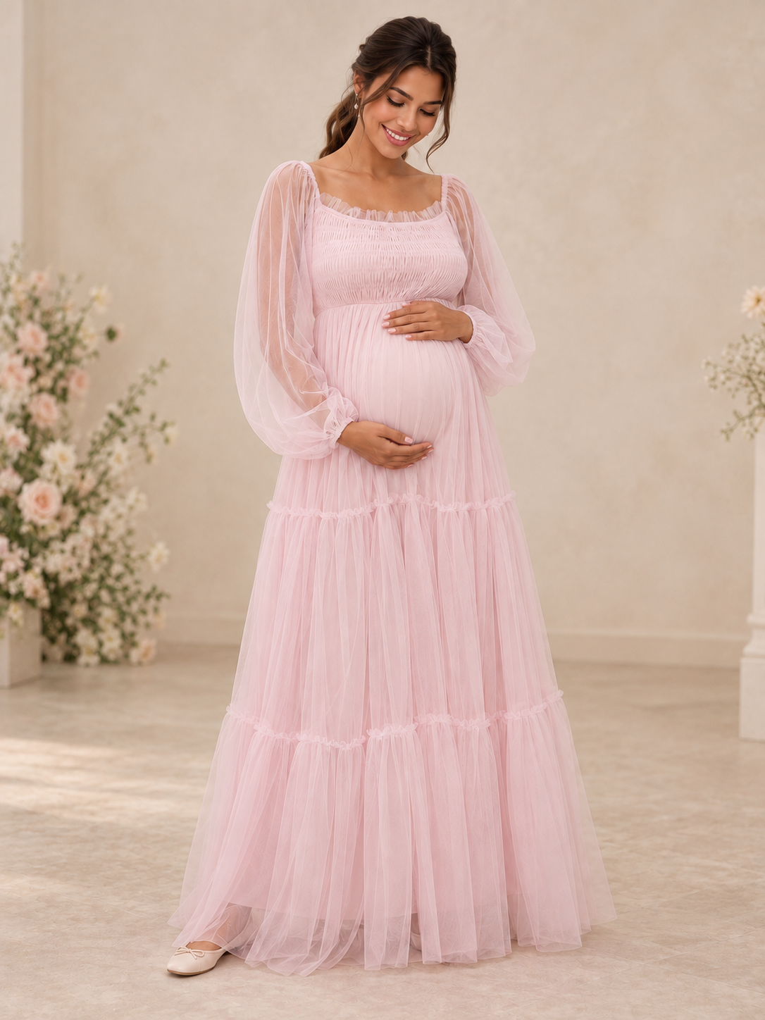 Rosaline Pink maternity dress — maternity portrait