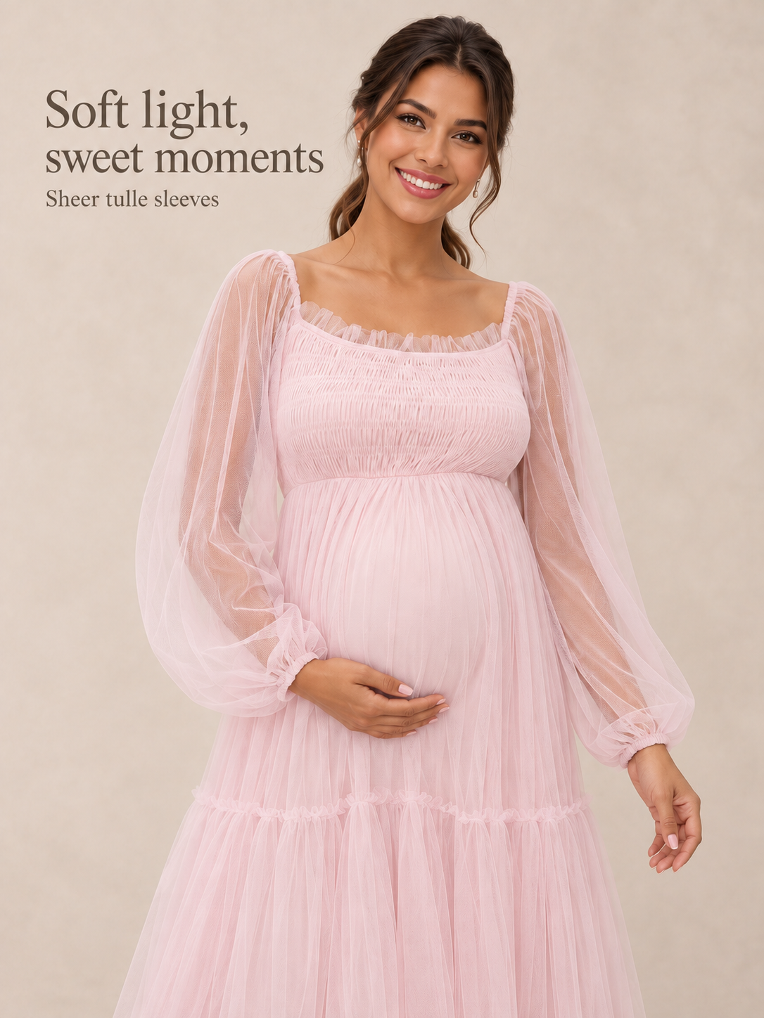 Rosaline Pink maternity dress — fabric detail in soft light