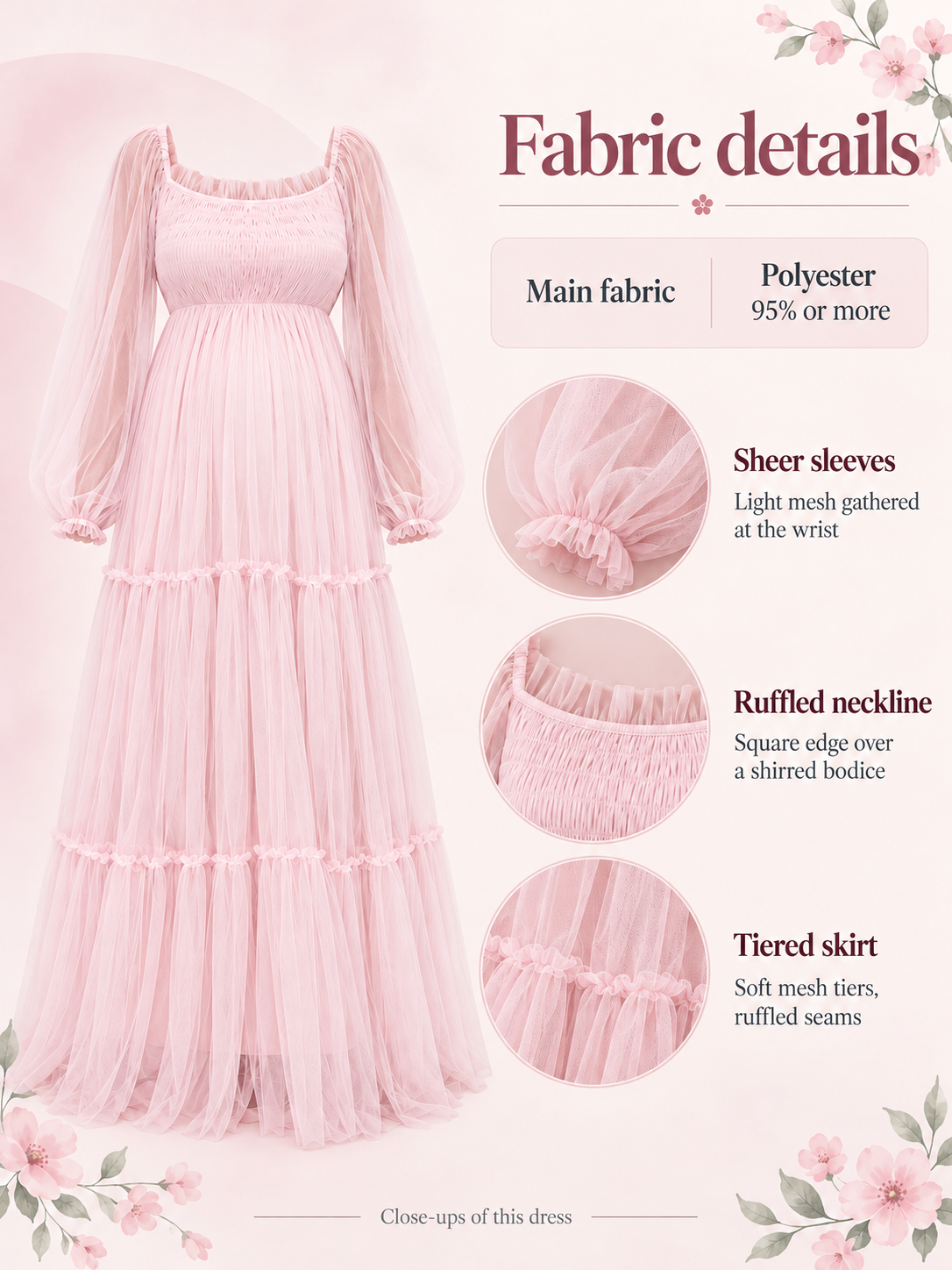 Material guide for the Rosaline Pink maternity dress