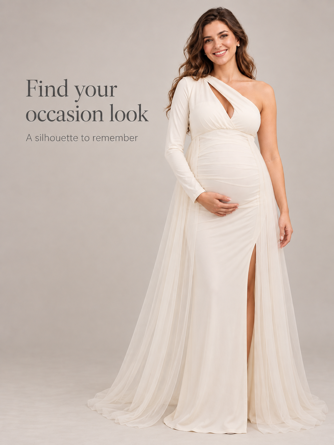Aurelia Cream maternity dress — full-length studio view for choosing an occasion look