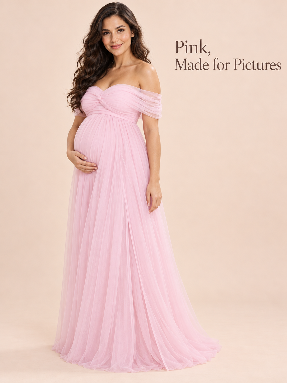 Orielle Light Pink maternity dress — full-length silhouette in soft studio light