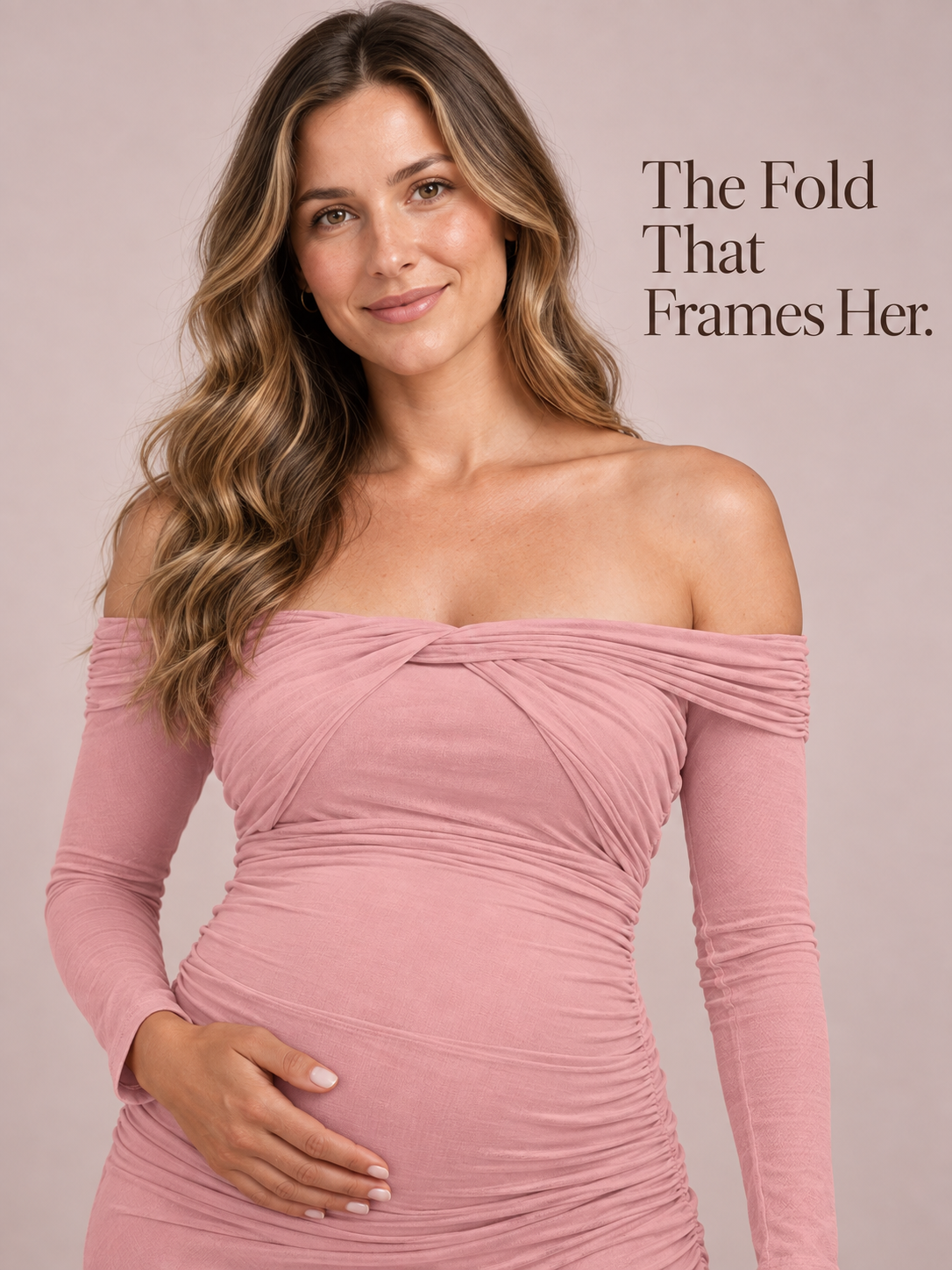 Imogen Mauve maternity dress — close-up of the fold-over neckline across the upper arms