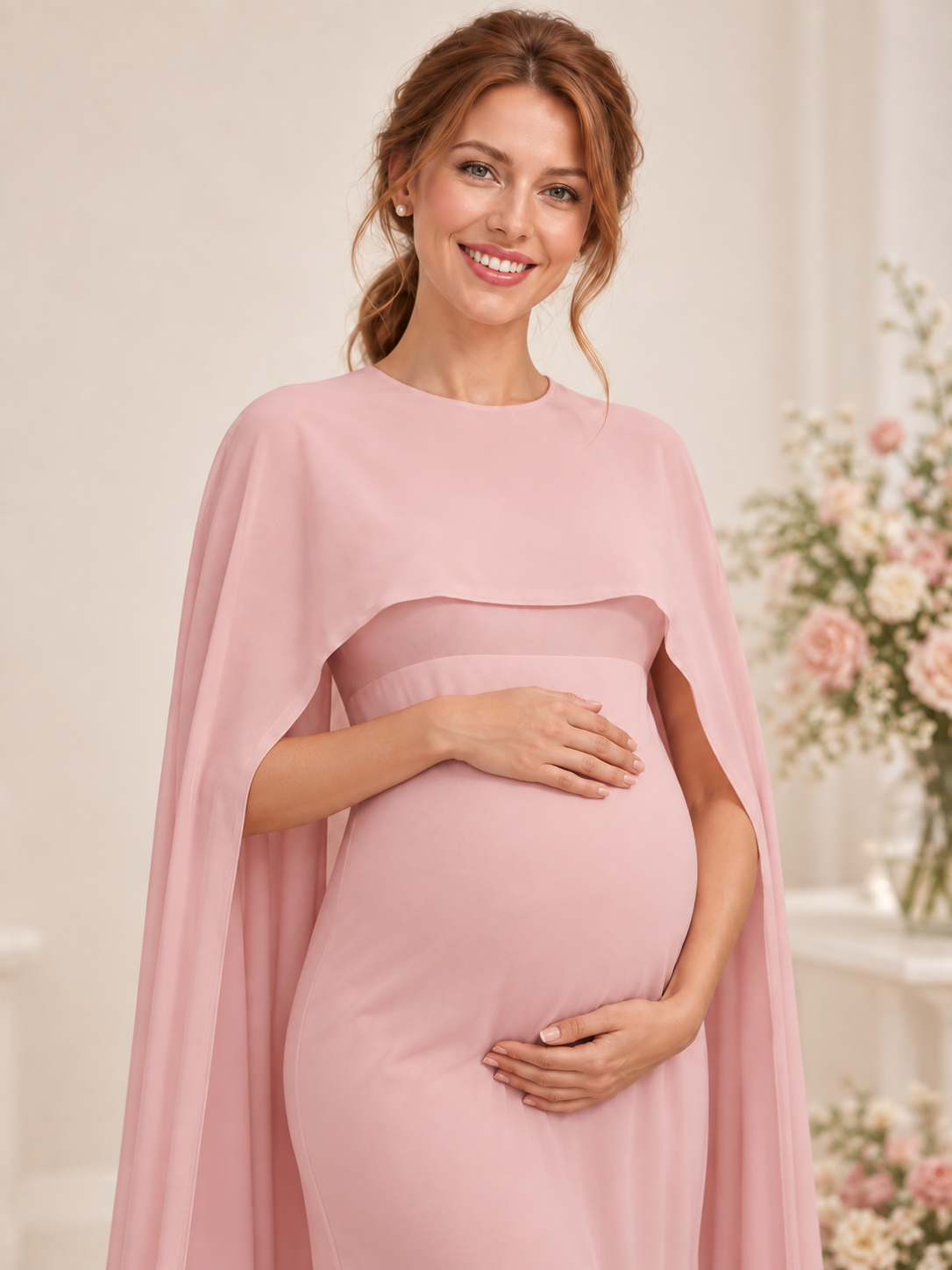 Liora Pink maternity dress — maternity portrait