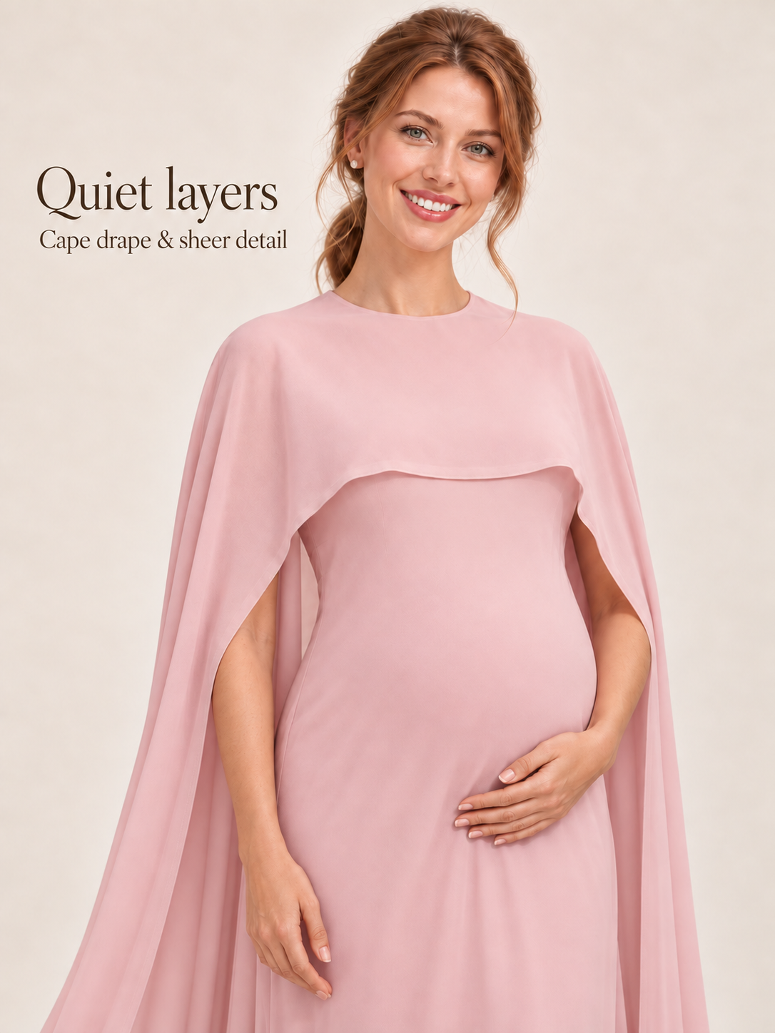 Liora Pink maternity dress — fabric detail in soft light