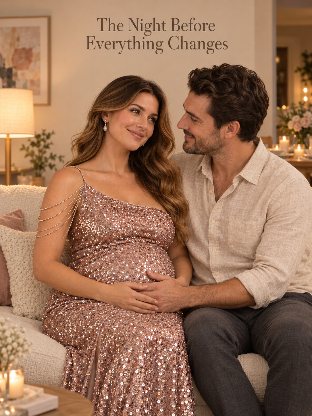 Viola Rose Gold maternity dress — keepsake moment with a partner at home