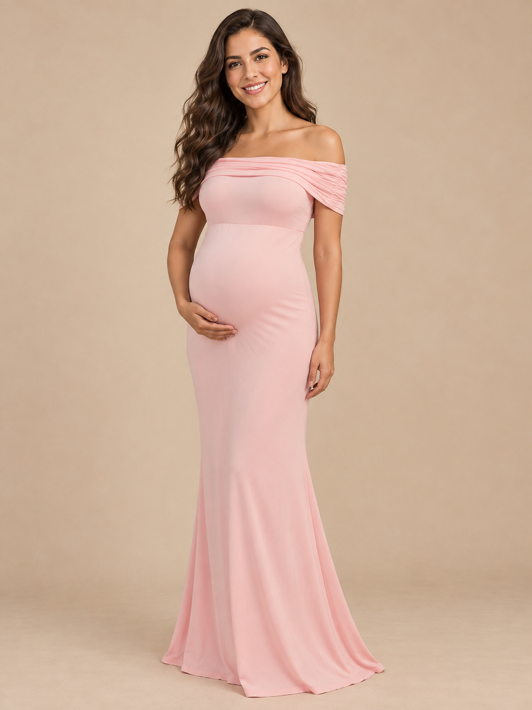 Cordelia Pale Pink maternity dress — mermaid skirt flaring toward the floor