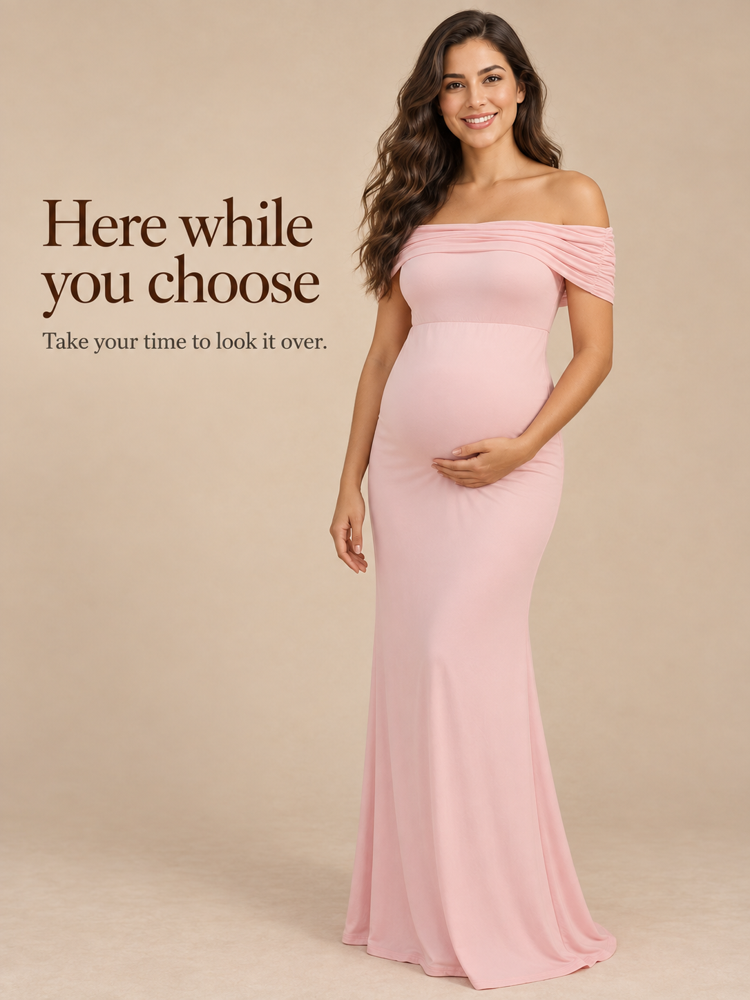 Cordelia Pale Pink maternity dress — taking time to look over the dress