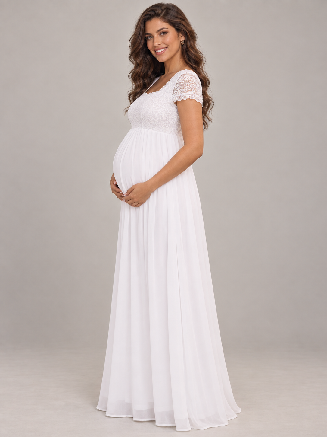 Celia White maternity dress — side view of the maternity silhouette