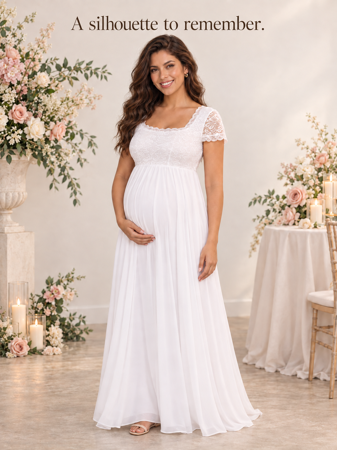 Celia White maternity dress — full silhouette in soft light