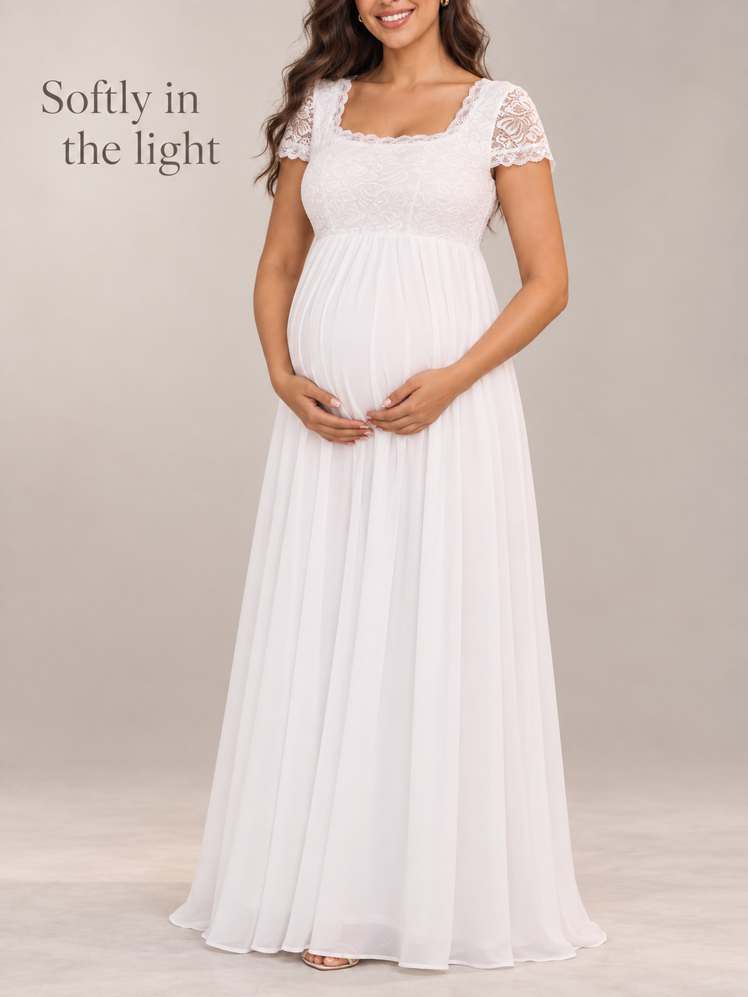 Celia White maternity dress — fabric surface in soft light
