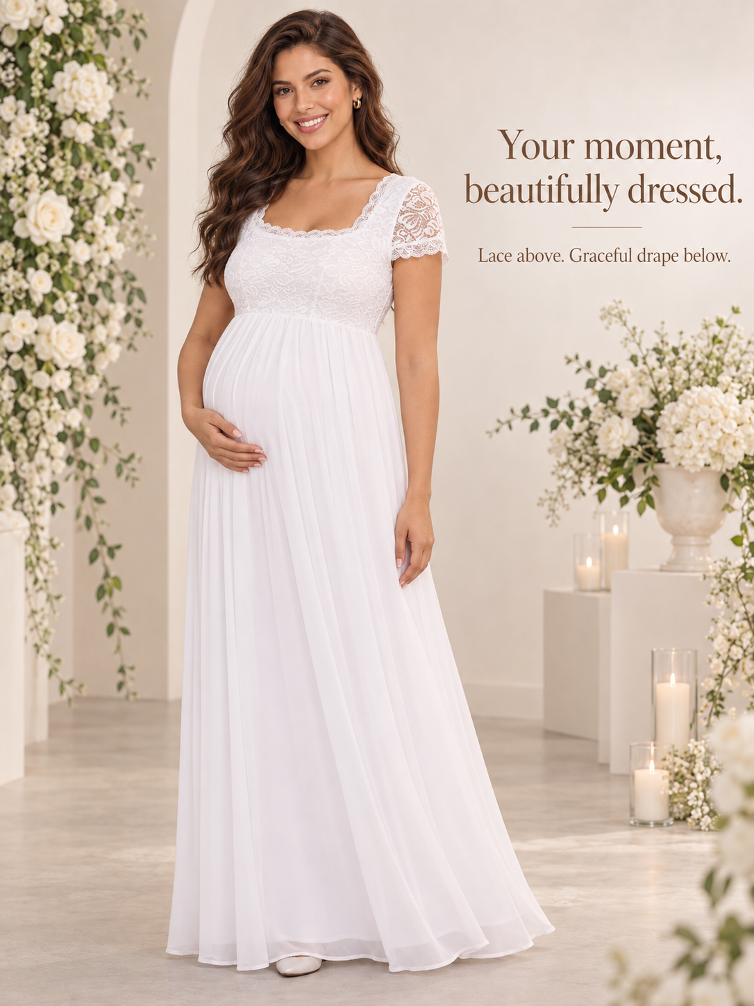 Celia White maternity dress — neckline, sleeve and skirt details