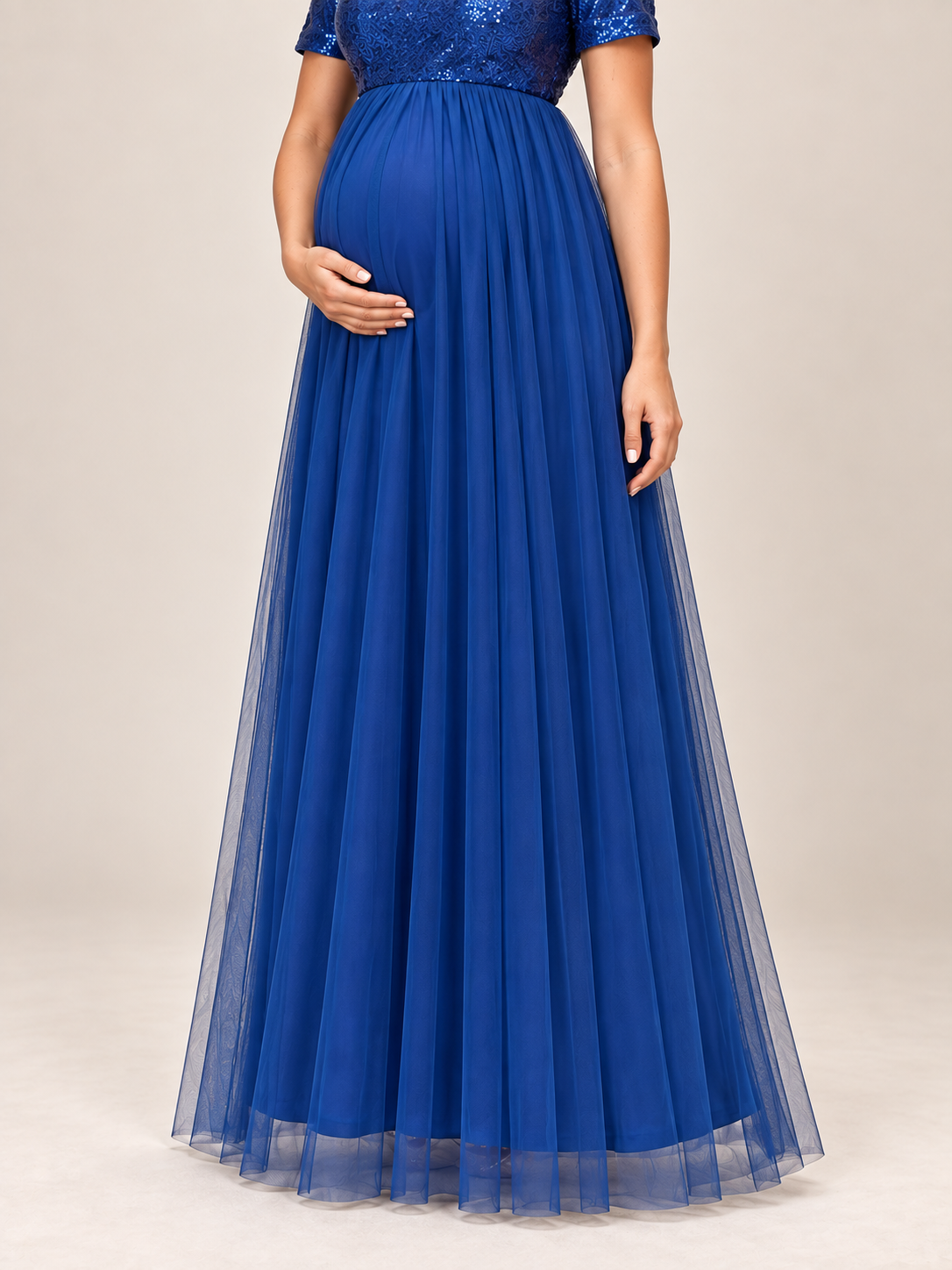 Celestine Royal Blue maternity dress — tulle skirt with a sheer hem over the lining