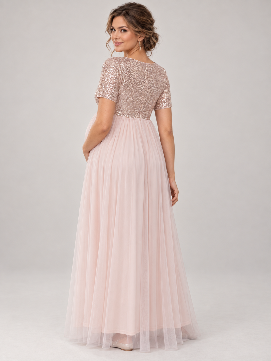 Celestine Champagne maternity dress — back view