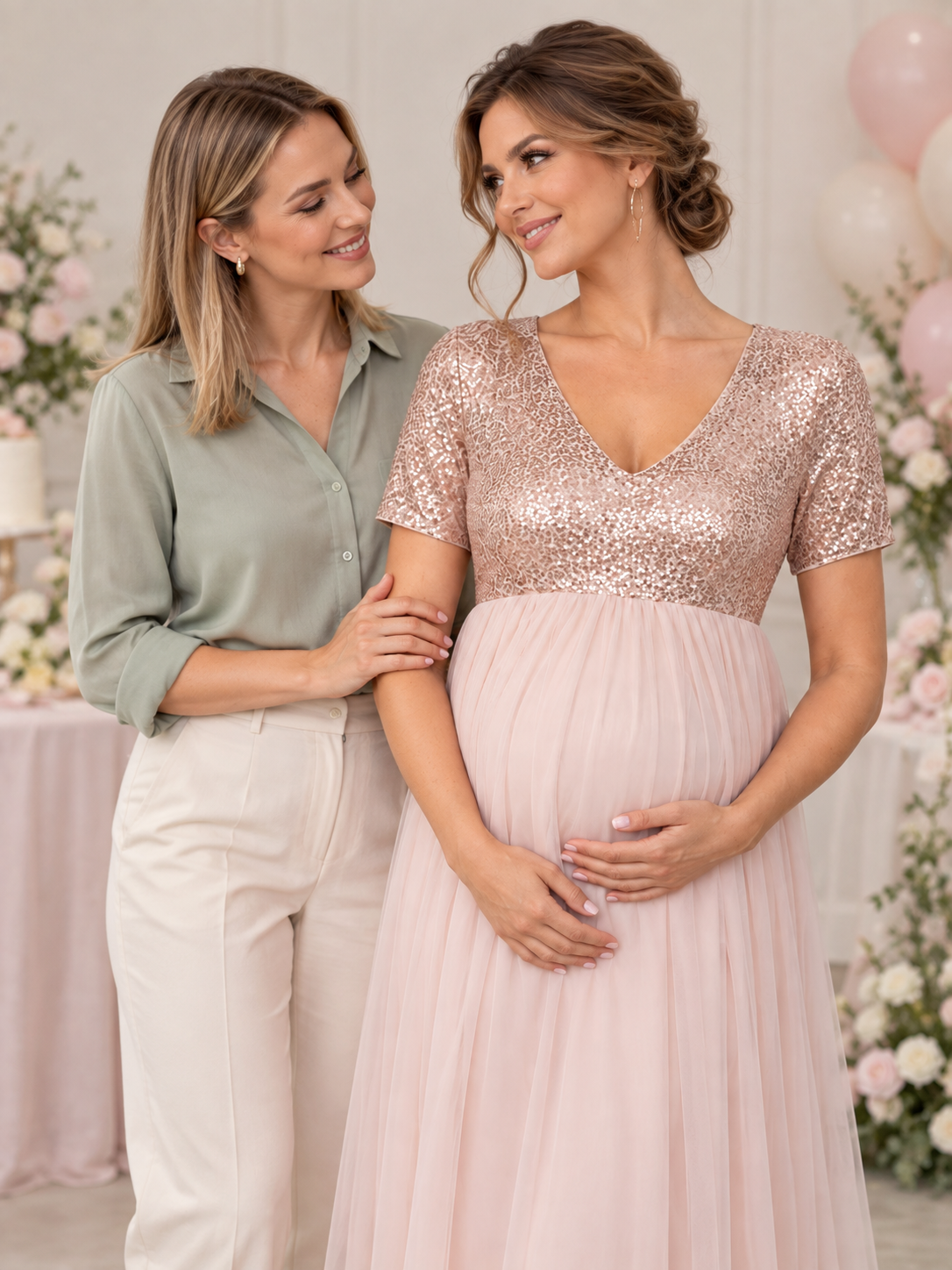 Celestine Champagne maternity dress — celebration with loved ones