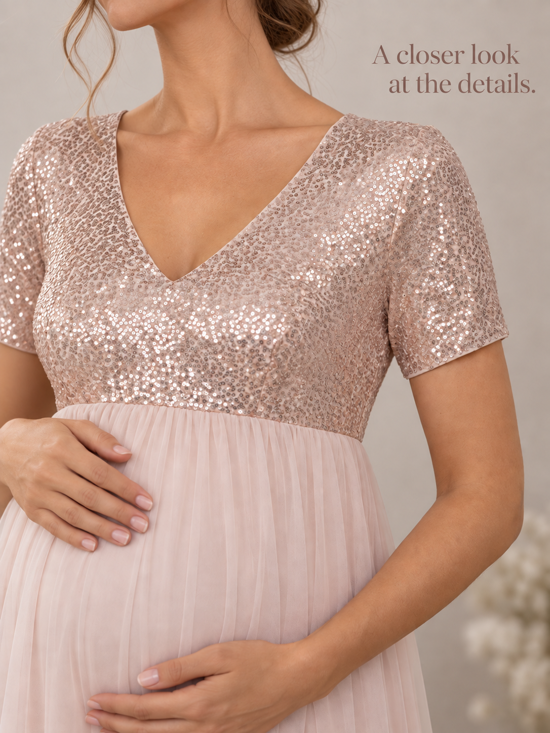 Celestine Champagne maternity dress — back or construction detail