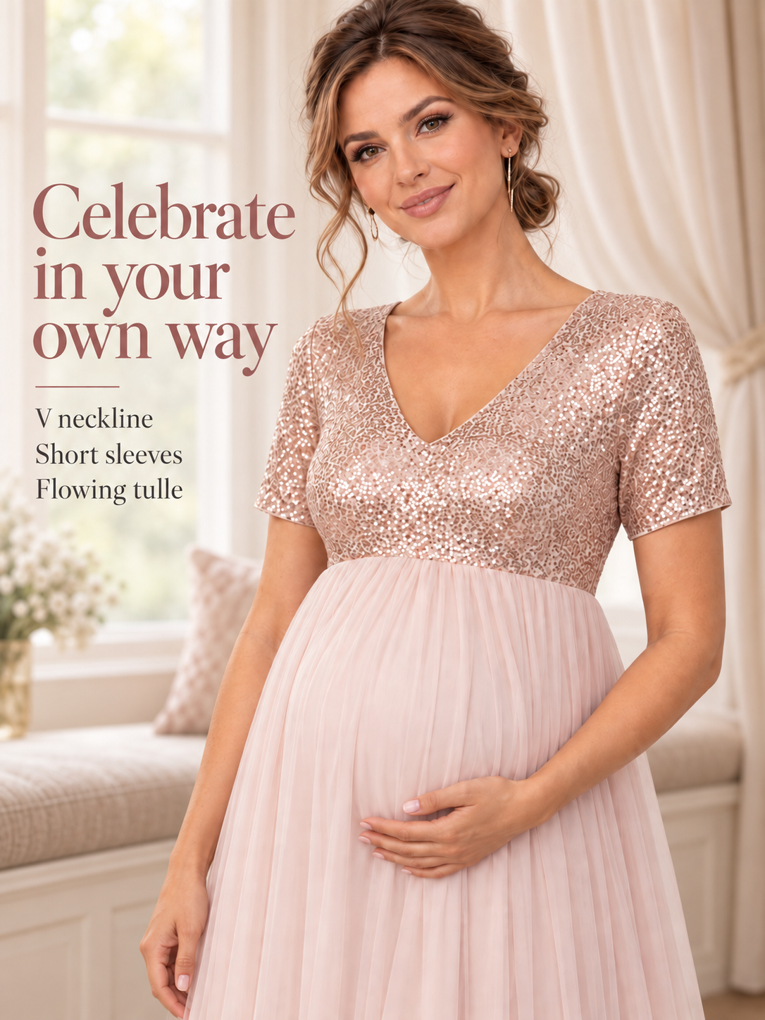 Celestine Champagne maternity dress — dress details