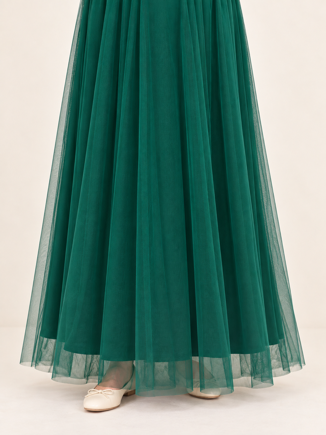 Rosalie Dark Green maternity dress — gathered tulle skirt and hem detail