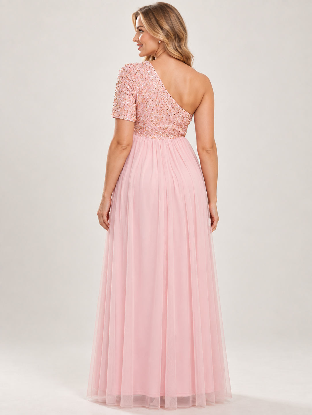 Rosalie Pink maternity dress — back view of the neckline and skirt