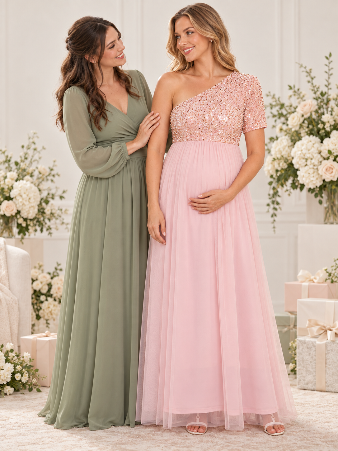 Rosalie Pink maternity dress — baby shower celebration with loved ones