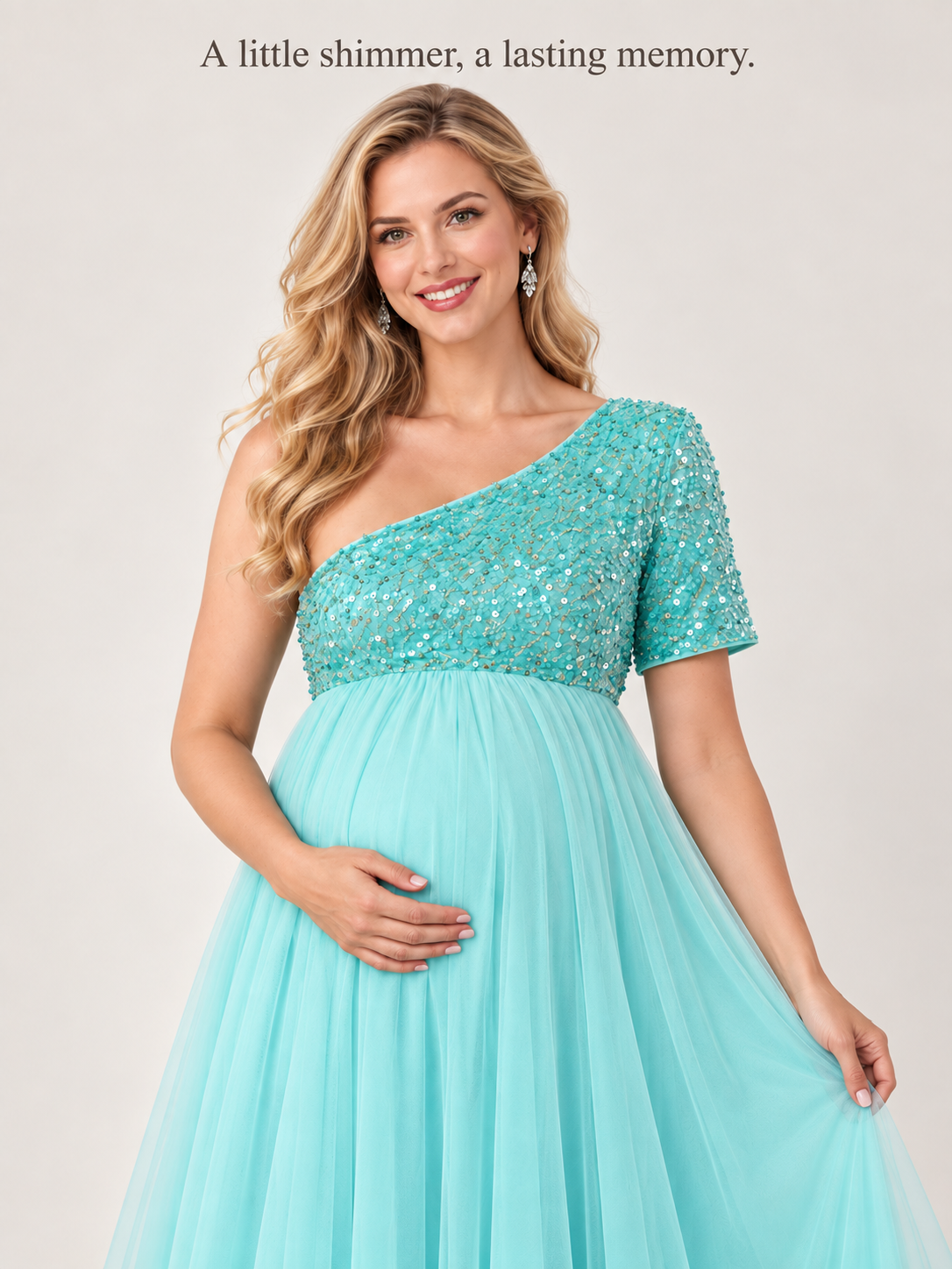 Rosalie Aqua maternity dress — sequin bodice and tulle in soft light