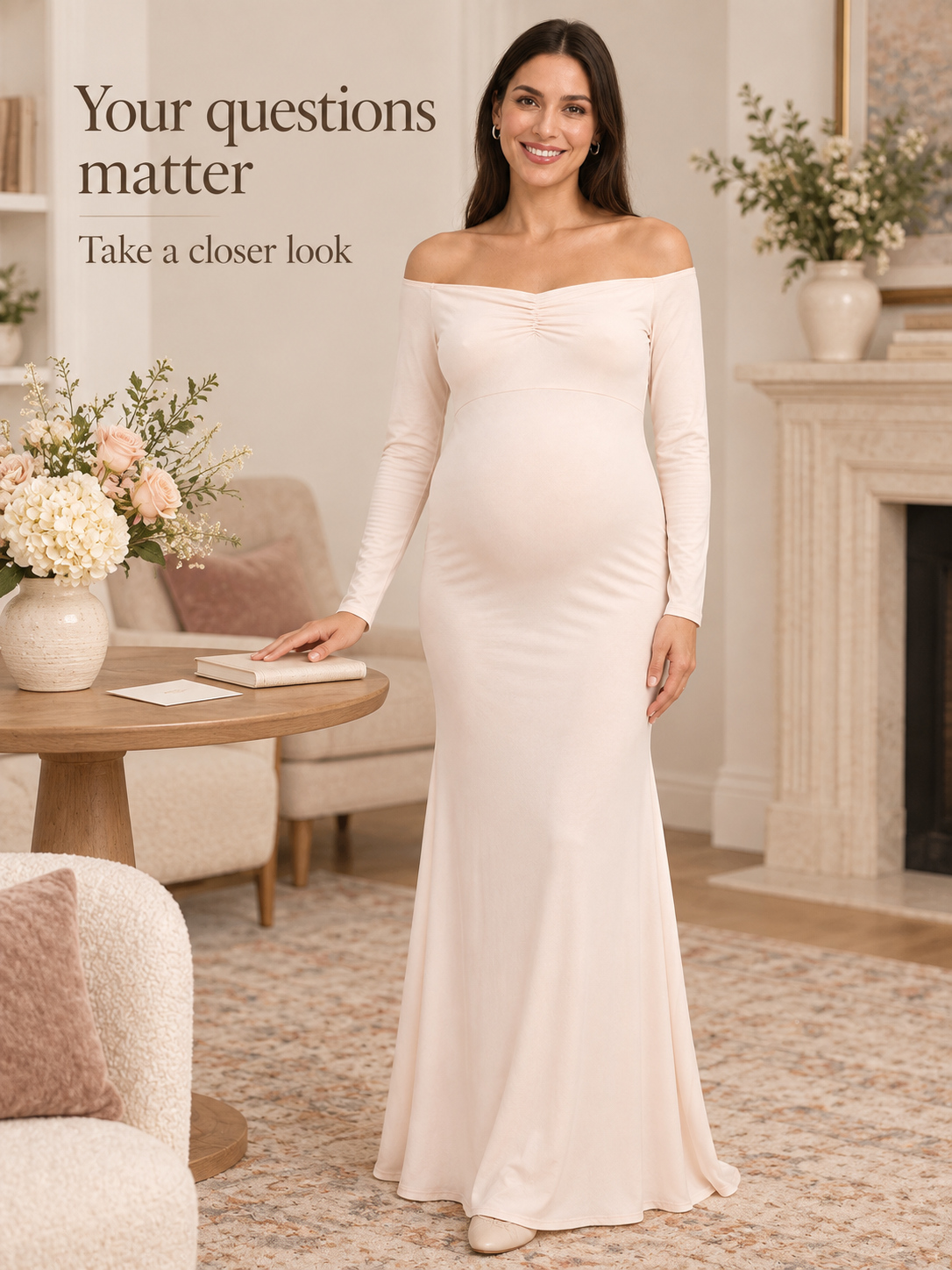 Amelise Cream maternity dress — choosing your baby shower dress