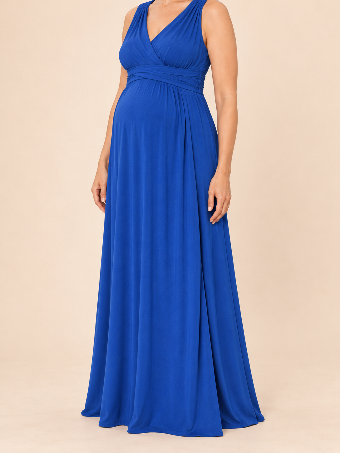 Amara Royal Blue maternity dress — continuous skirt with the wrap overlap line