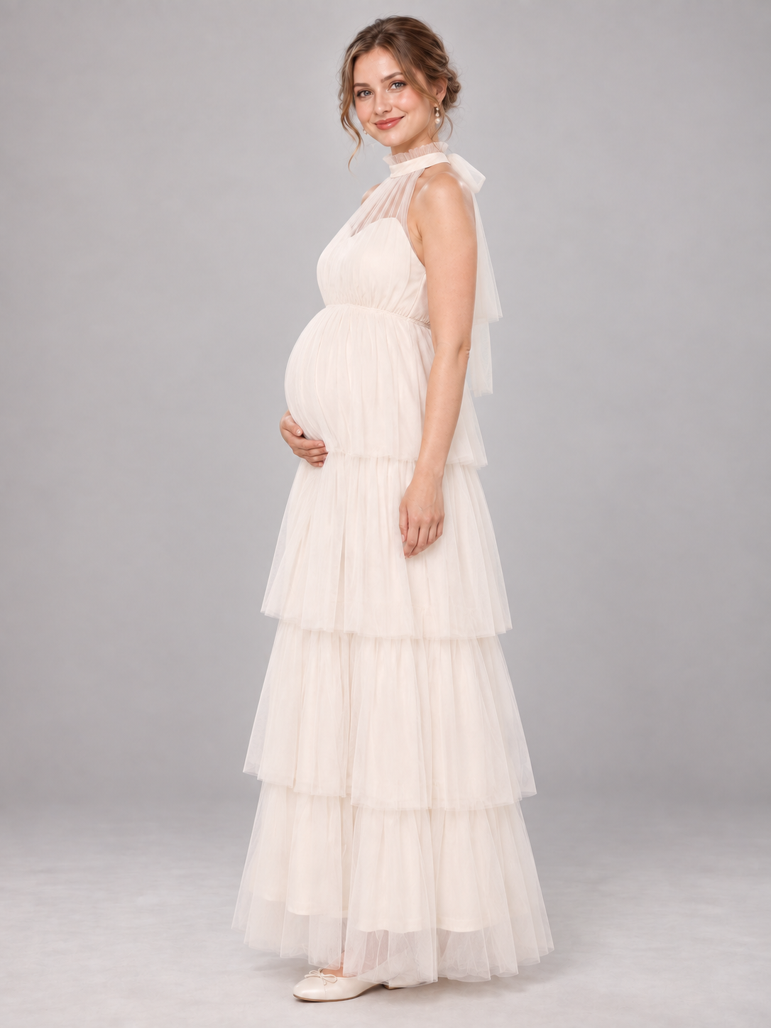 Isaline Apricot maternity dress — side silhouette