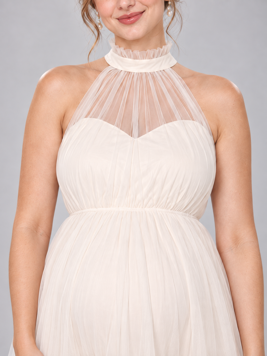 Isaline Apricot maternity dress, neckline and bodice detail