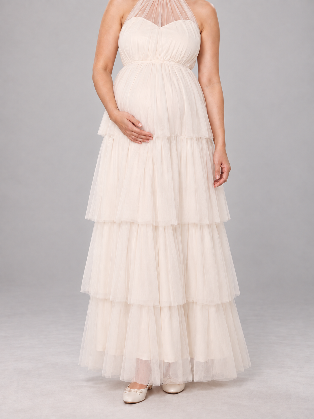 Isaline Apricot maternity dress — skirt and hem detail