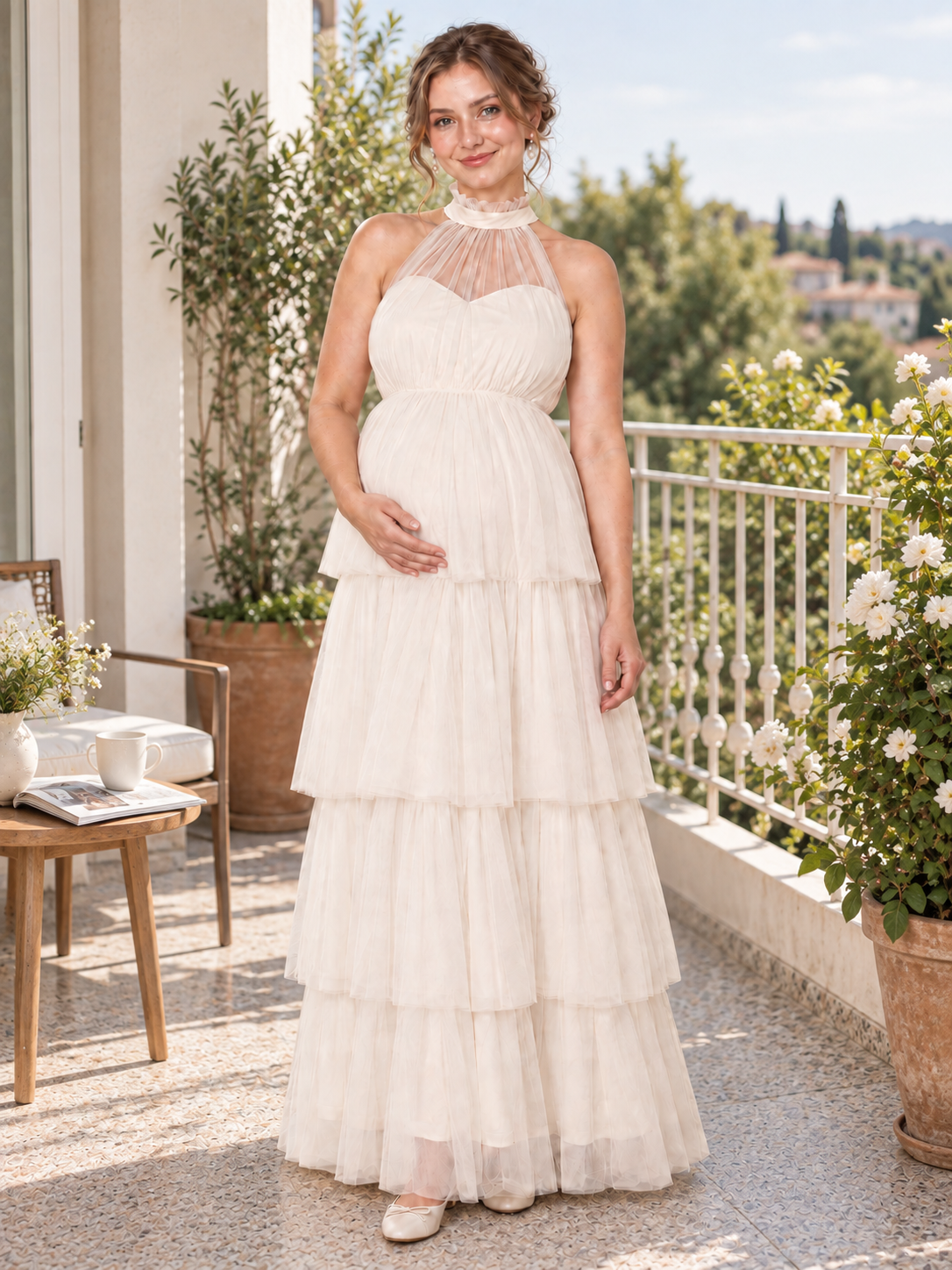 Isaline Apricot maternity dress — maternity portrait
