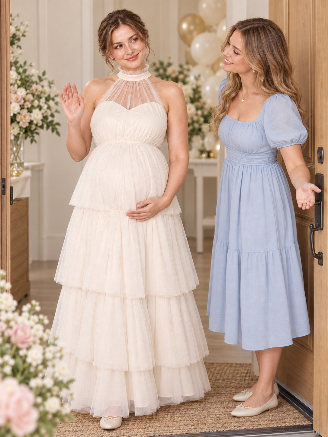 Isaline Apricot maternity dress — celebration arrival