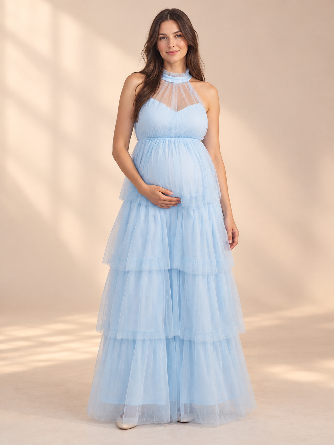 Isaline Blue maternity dress — front view