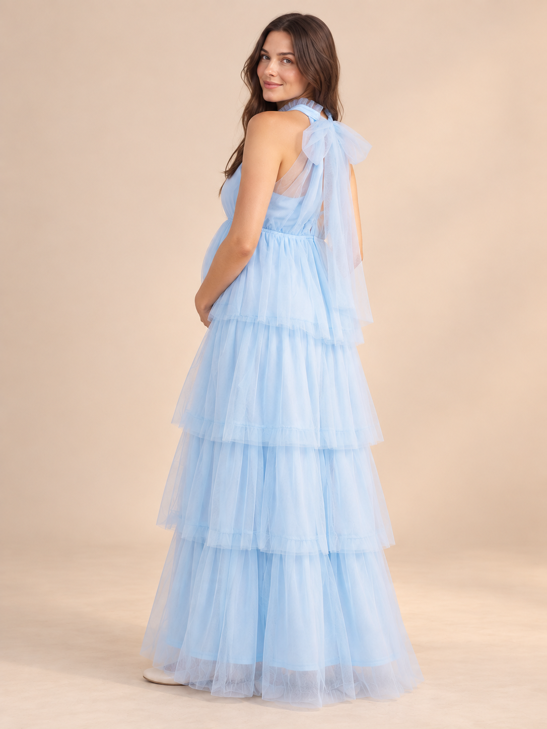 Isaline Blue maternity dress — back view