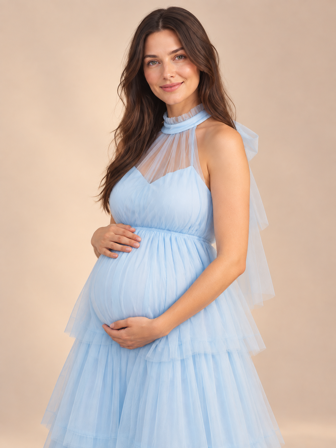 Isaline Blue maternity dress — shoulder or sleeve detail