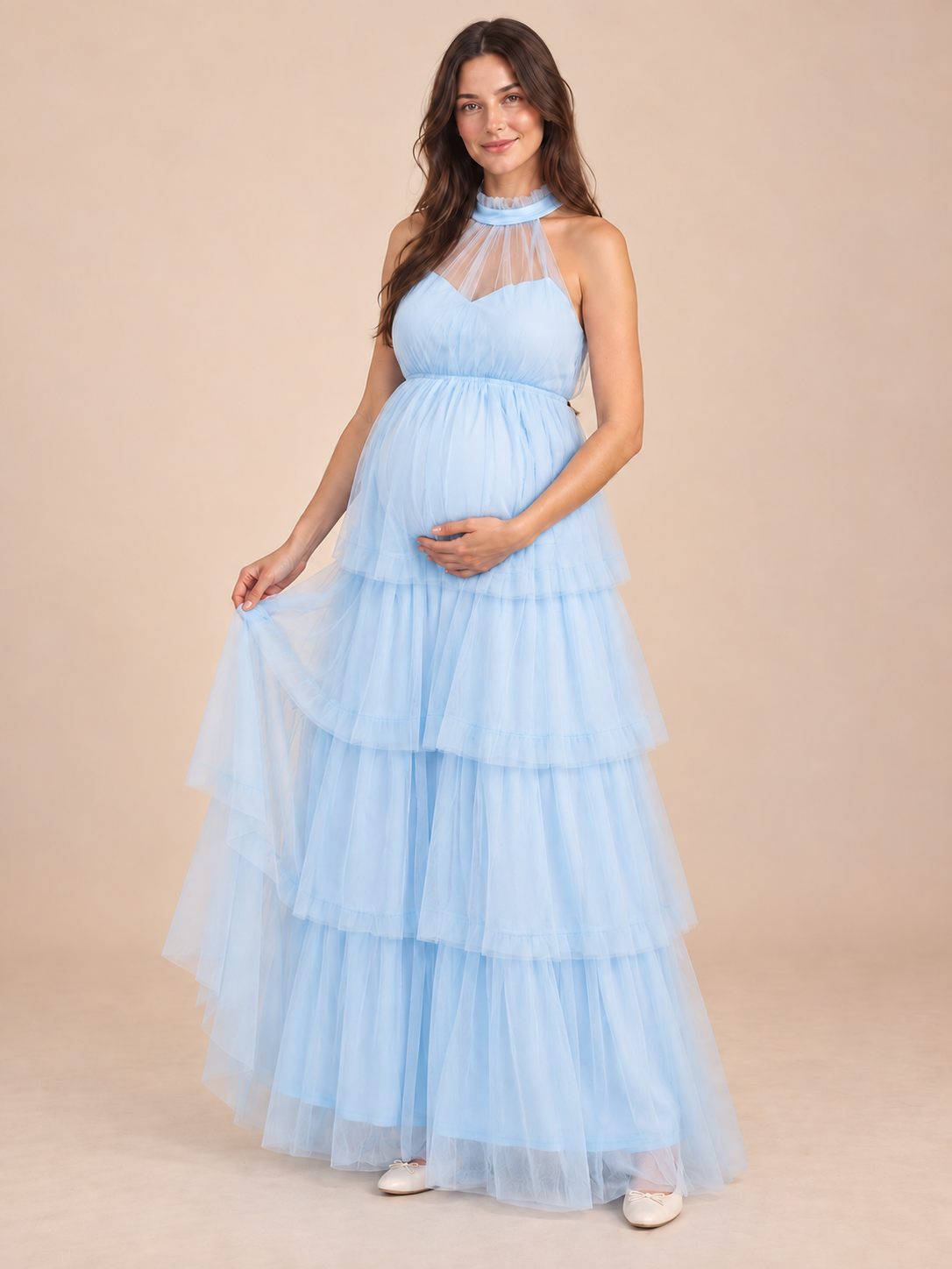Isaline Blue maternity dress — skirt and hem detail