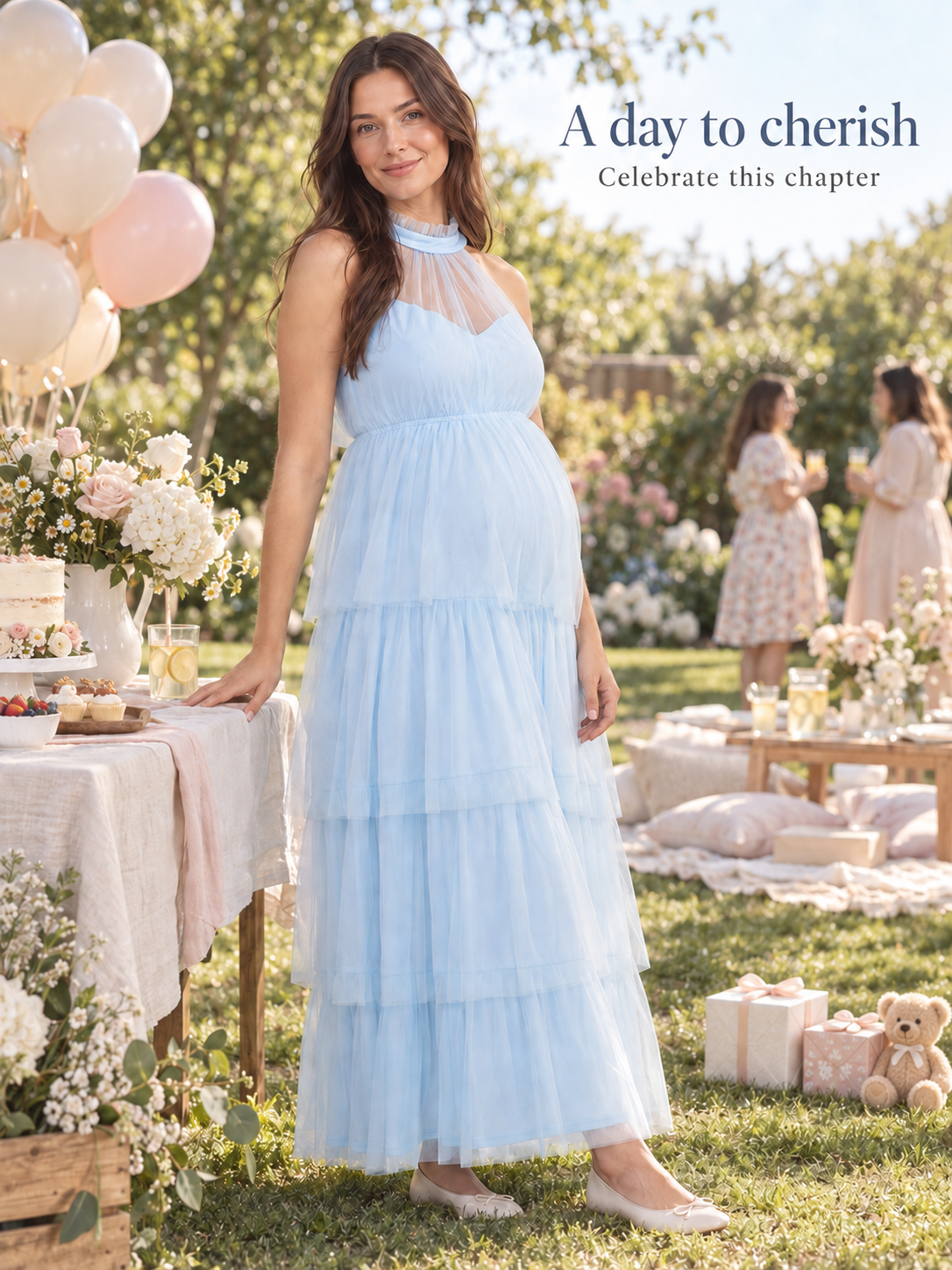 Isaline Blue maternity dress — occasion styling