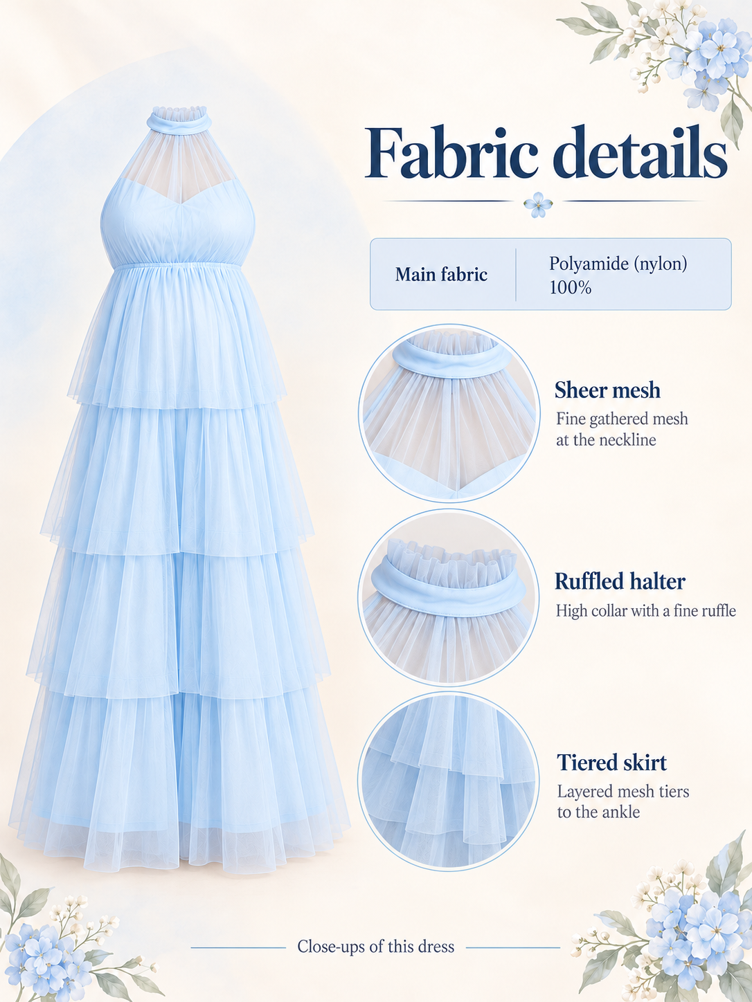 Material guide for the Isaline Blue maternity dress