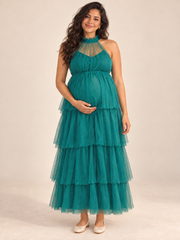 Isaline Dark Green maternity dress — front view