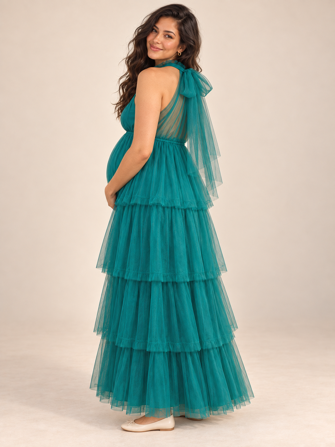 Isaline Dark Green maternity dress — back view