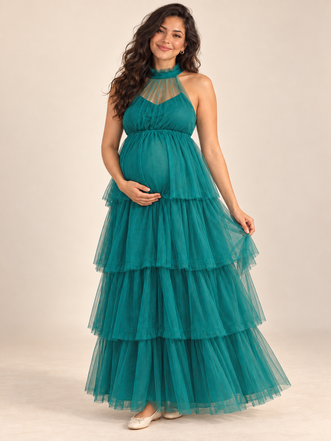 Isaline Dark Green maternity dress — skirt and hem detail