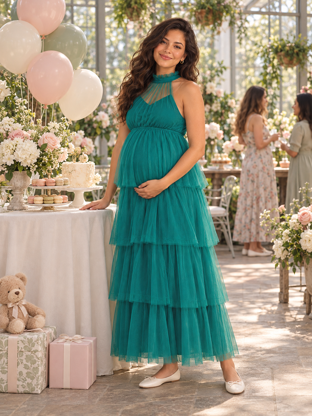 Isaline Dark Green maternity dress — maternity portrait