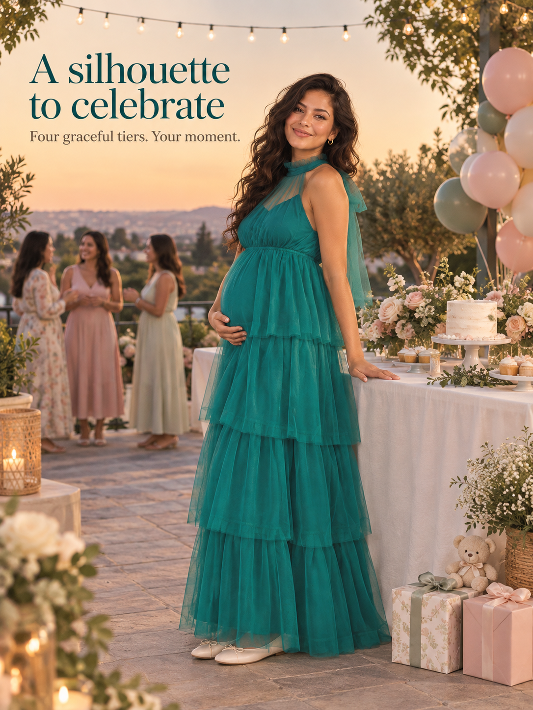 Isaline Dark Green maternity dress — full dress silhouette