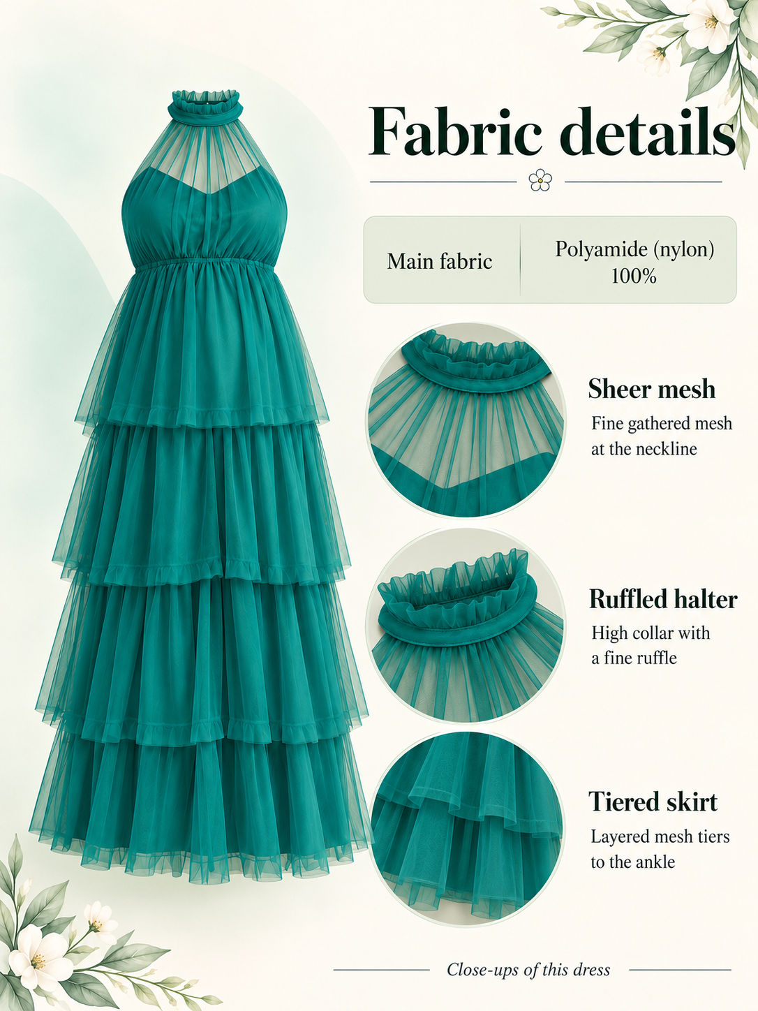 Material guide for the Isaline Dark Green maternity dress