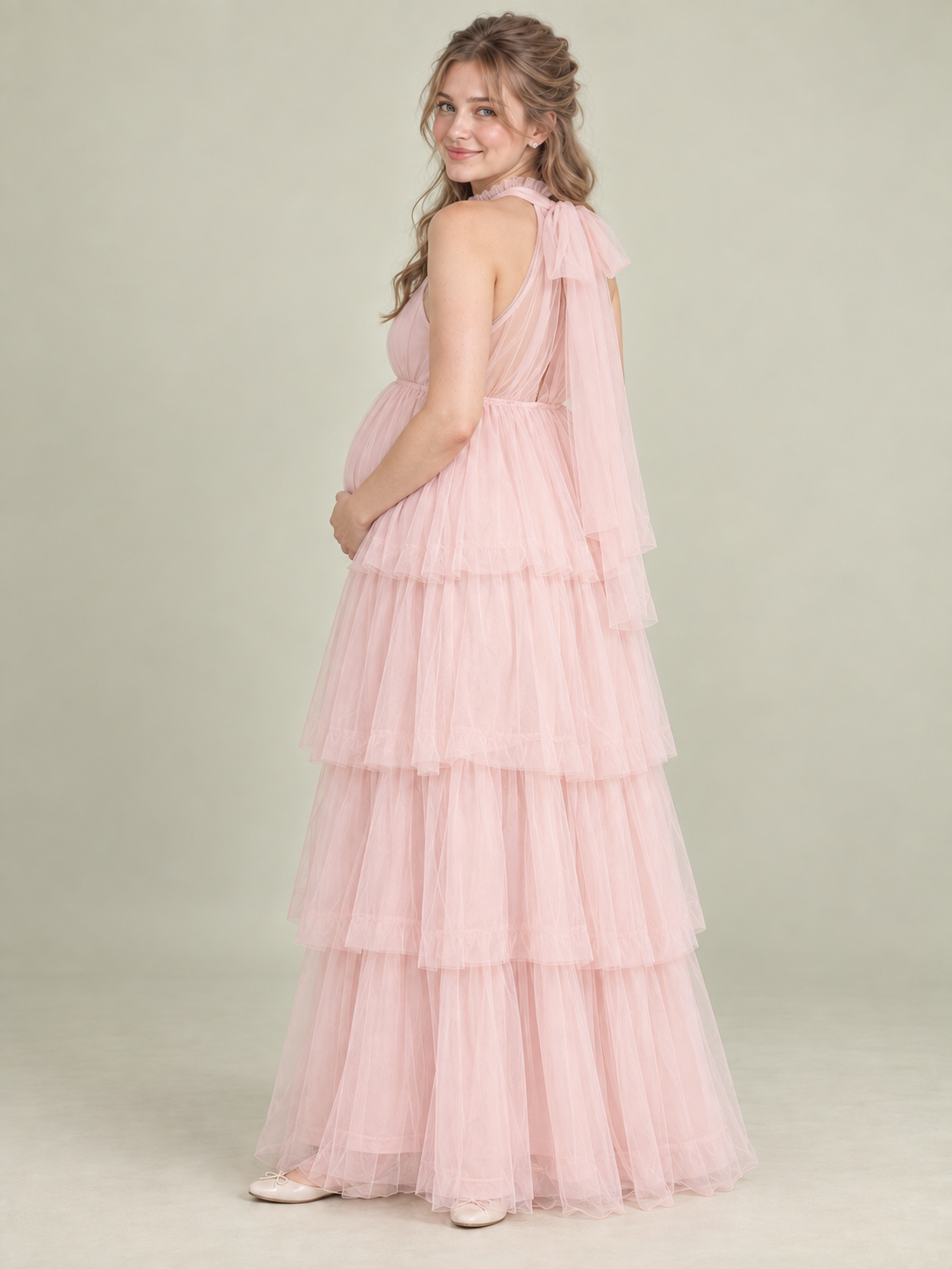 Isaline Pink maternity dress — back view